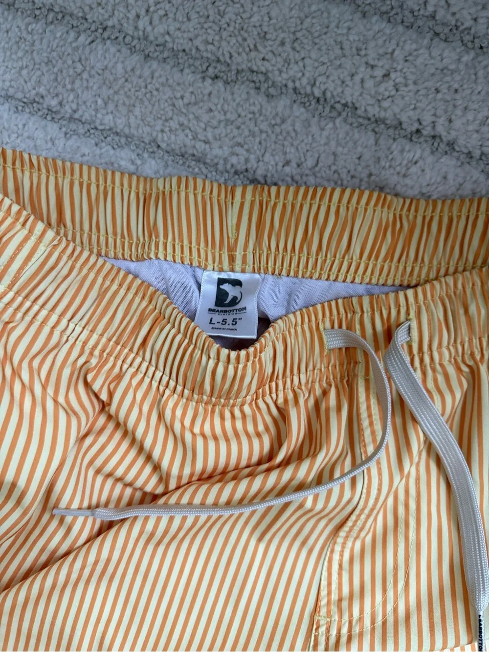 Men's Yellow Pinstripe Swim Shorts - Athletic Beach Trunks